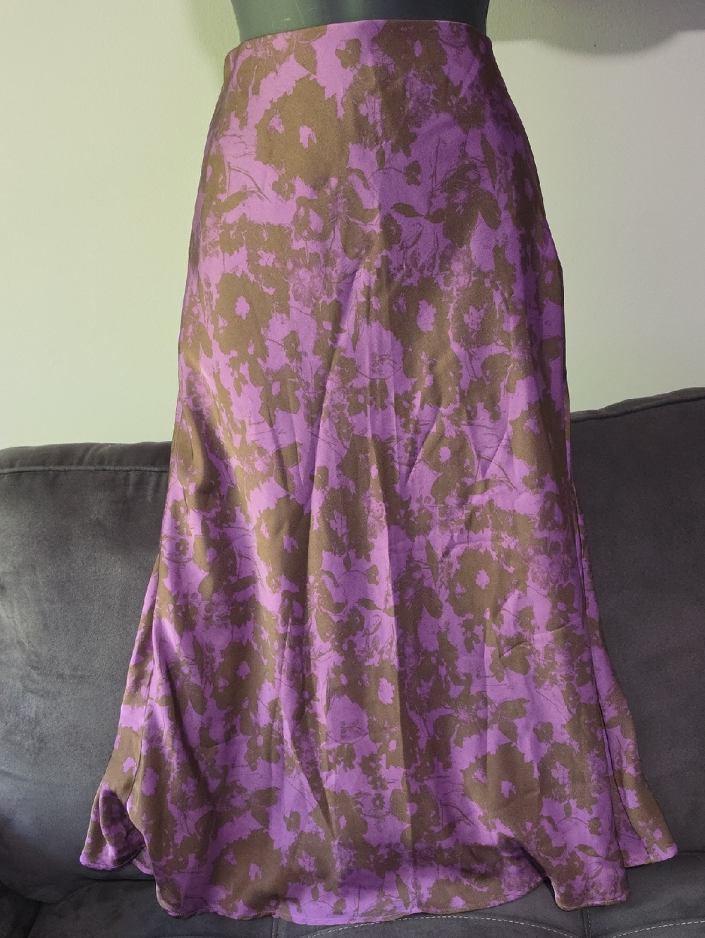 Nordstrom Purple and Brown Floral A-Line Midi Skirt